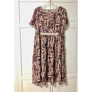 Women's Abstract Geometric Print Tiered Midi Dress Short Sleeve - Size Medium